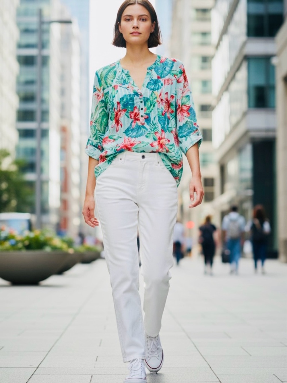Coral Bay Tropical Floral V-Neck Traveling Flowing Blouse Size XL